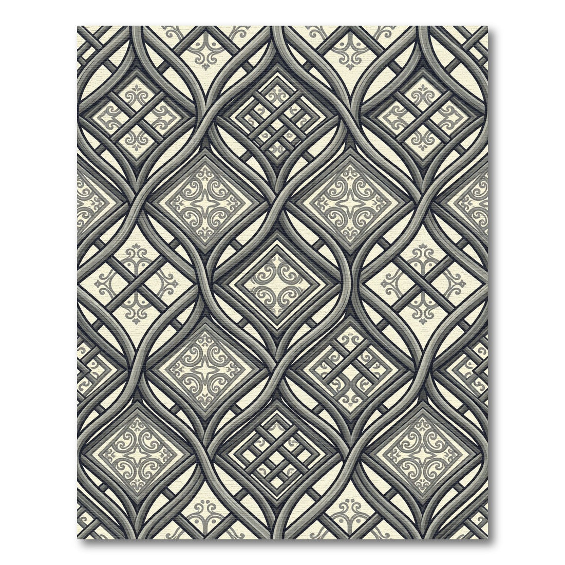 Gray Intricate Interlacing Geometric Lattice Rug