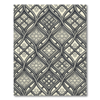 Gray Intricate Interlacing Geometric Lattice Rug