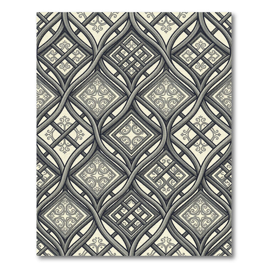 Gray Intricate Interlacing Geometric Lattice Rug