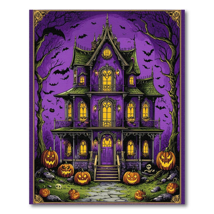 Purple Haunted Mansion Halloween Kids Cartoon Area Rug