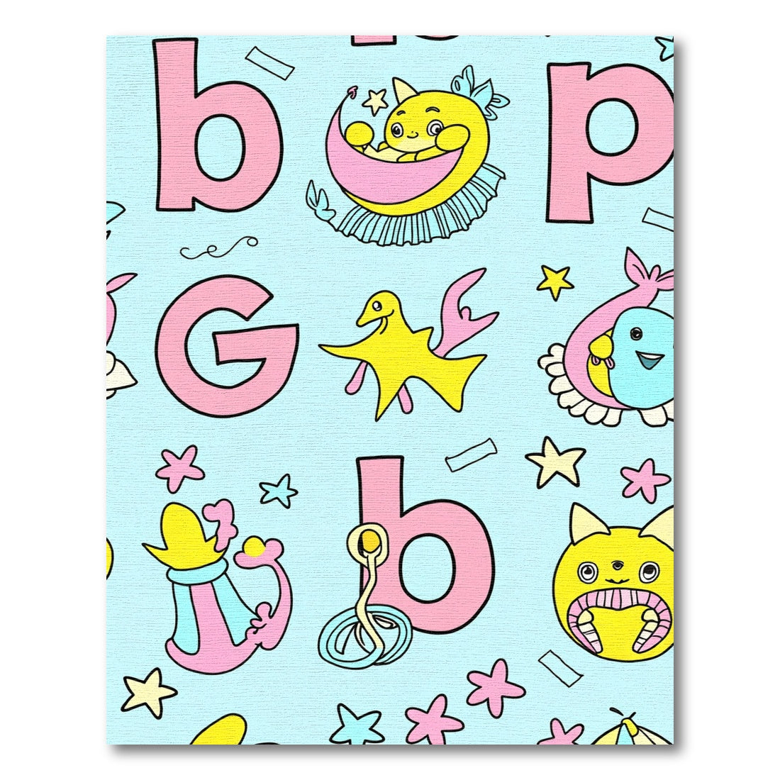 Whimsical Pink Blue Yellow Creatures Rug