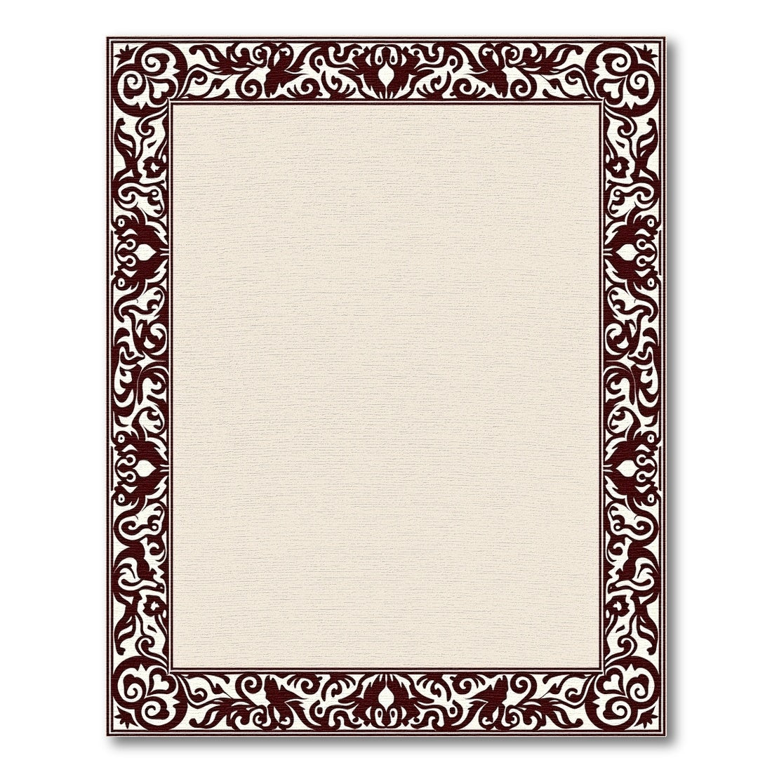 Deep Brown Ornate Flourish Border Rug