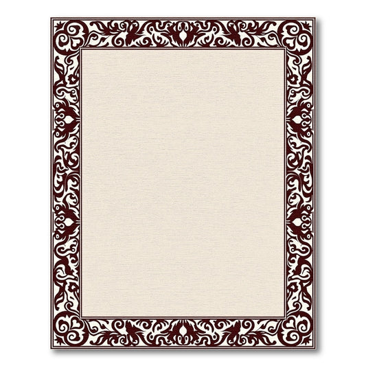 Deep Brown Ornate Flourish Border Rug