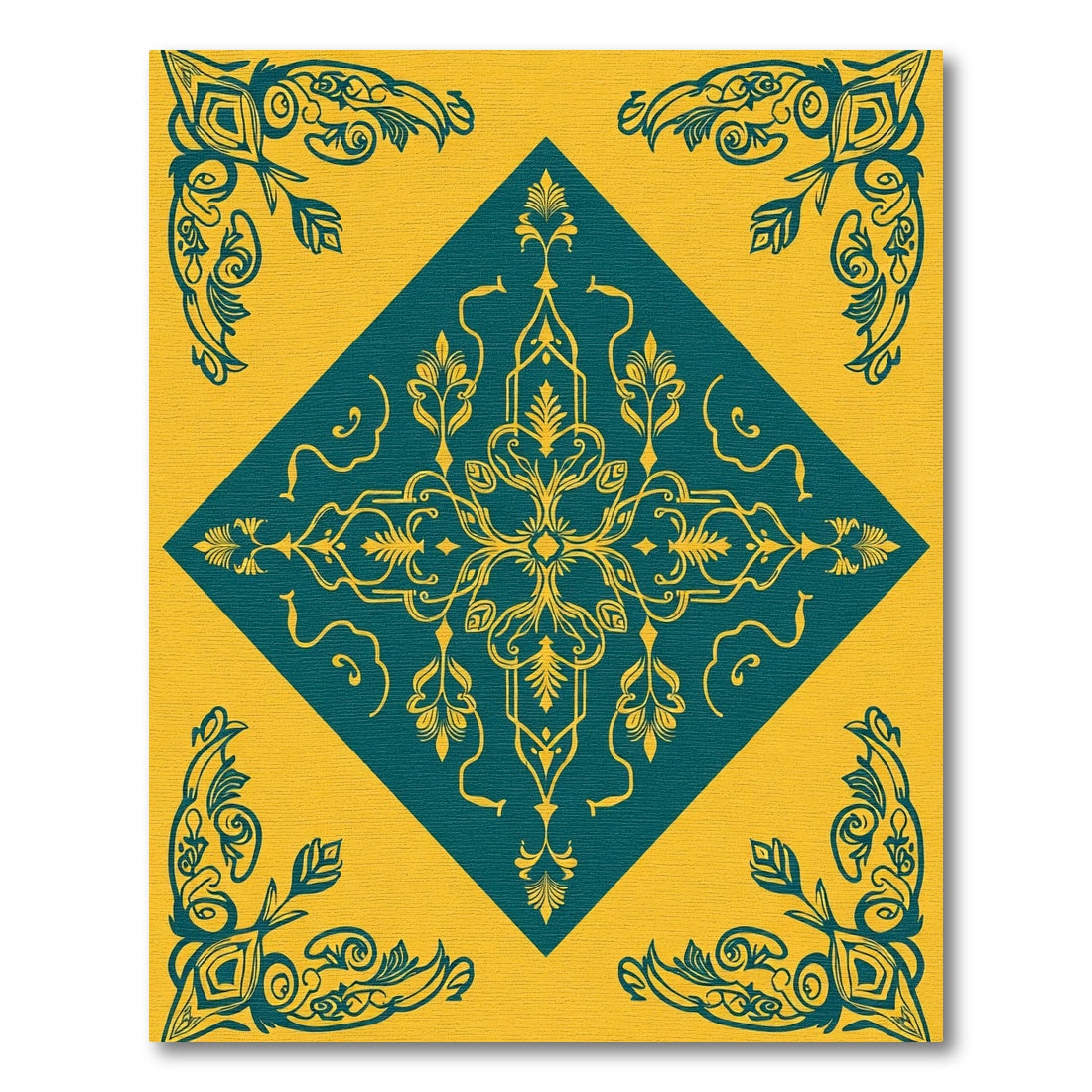 Teal Yellow Ornamental Center Medallion Rug