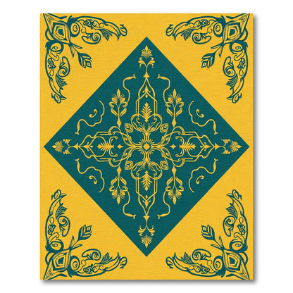 Teal Yellow Ornamental Center Medallion Rug