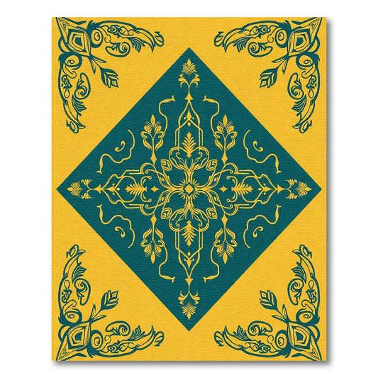 Teal Yellow Ornamental Center Medallion Rug