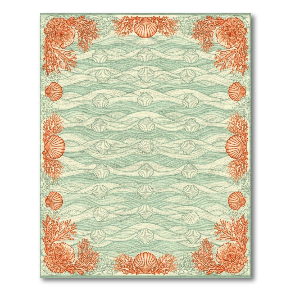 Teal Coastal Seashell Coral Area Rug