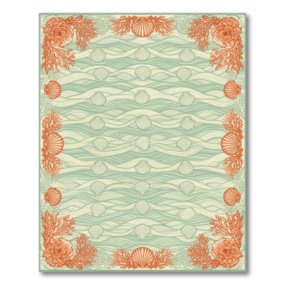 Teal Coastal Seashell Coral Area Rug