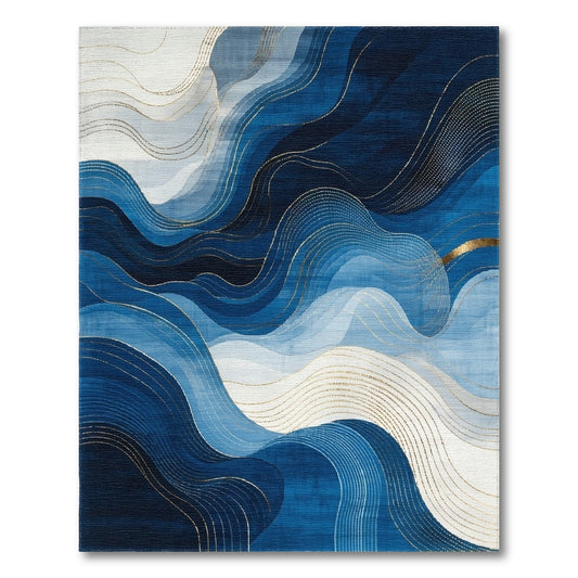 Layered Navy Waves Gold Rug