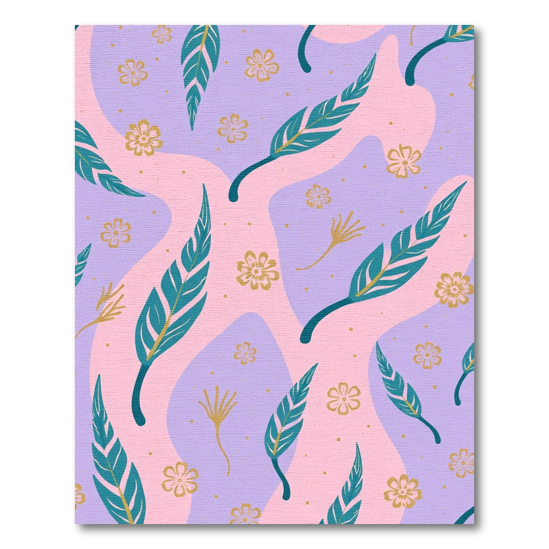 Lavender Teal Gold Floral Abstract Waves Rug