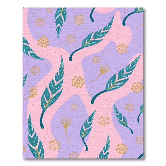 Lavender Teal Gold Floral Abstract Waves Rug