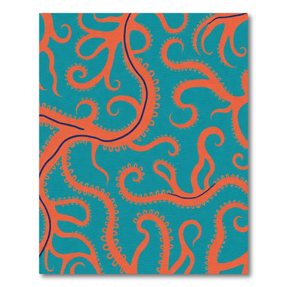 Orange Octopus Tentacles Teal Background Rug