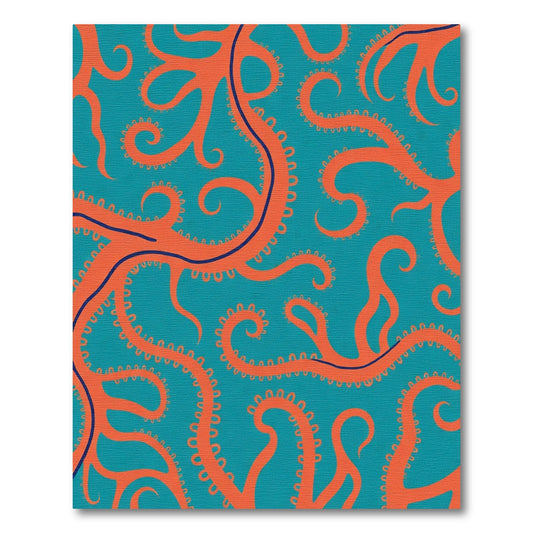 Orange Octopus Tentacles Teal Background Rug