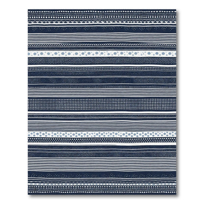 Navy Blue White Striped Dotted BandRug Rug