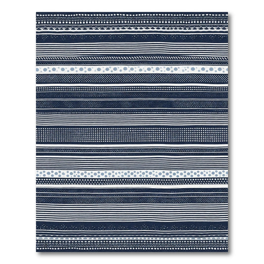 Navy Blue White Striped Dotted BandRug Rug