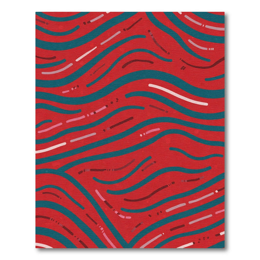 Crimson Teal Wavy Strokes Rug