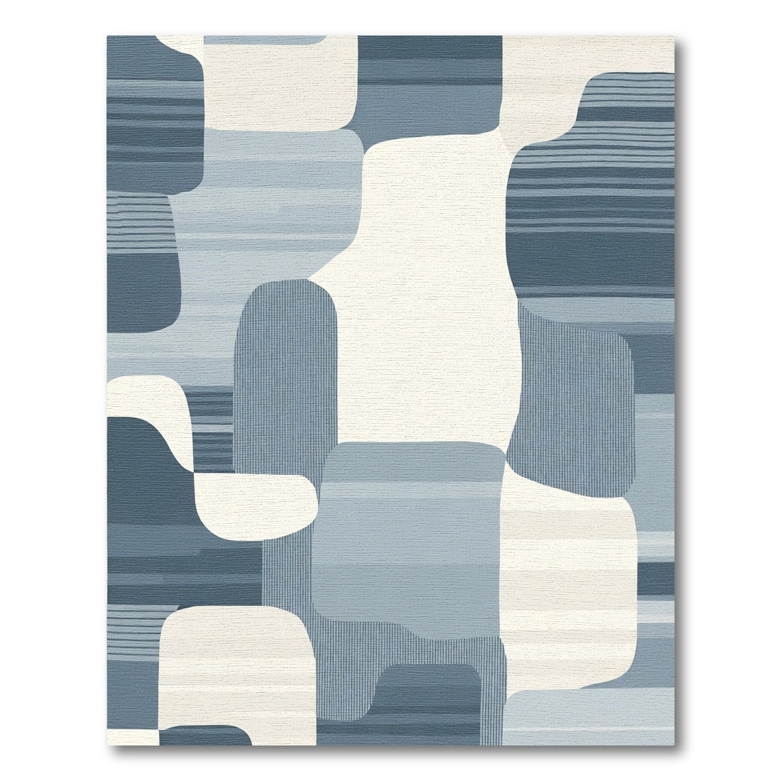 Abstract Mid Century Blue Organic Shapes Rug