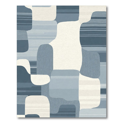Abstract Mid Century Blue Organic Shapes Rug