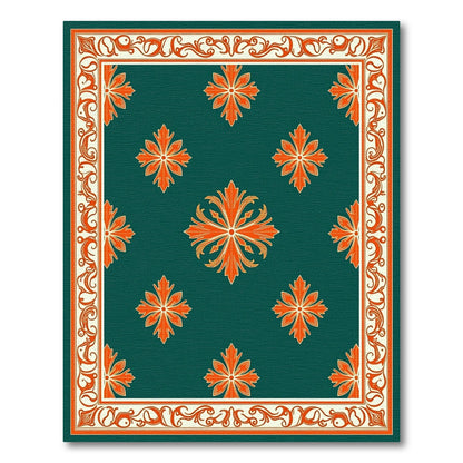 Ornate Green Orange Floral Medallion Rug