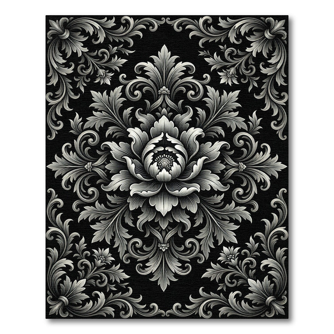 Ornate Silver Floral Acanthus Scroll Rug