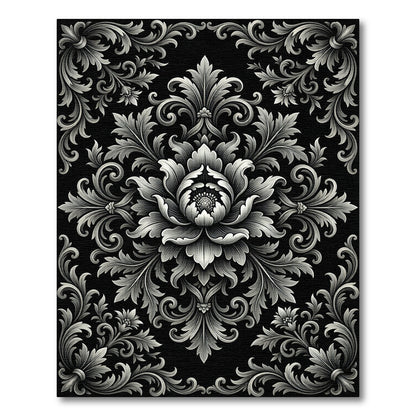 Ornate Silver Floral Acanthus Scroll Rug