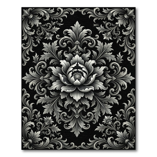 Ornate Silver Floral Acanthus Scroll Rug