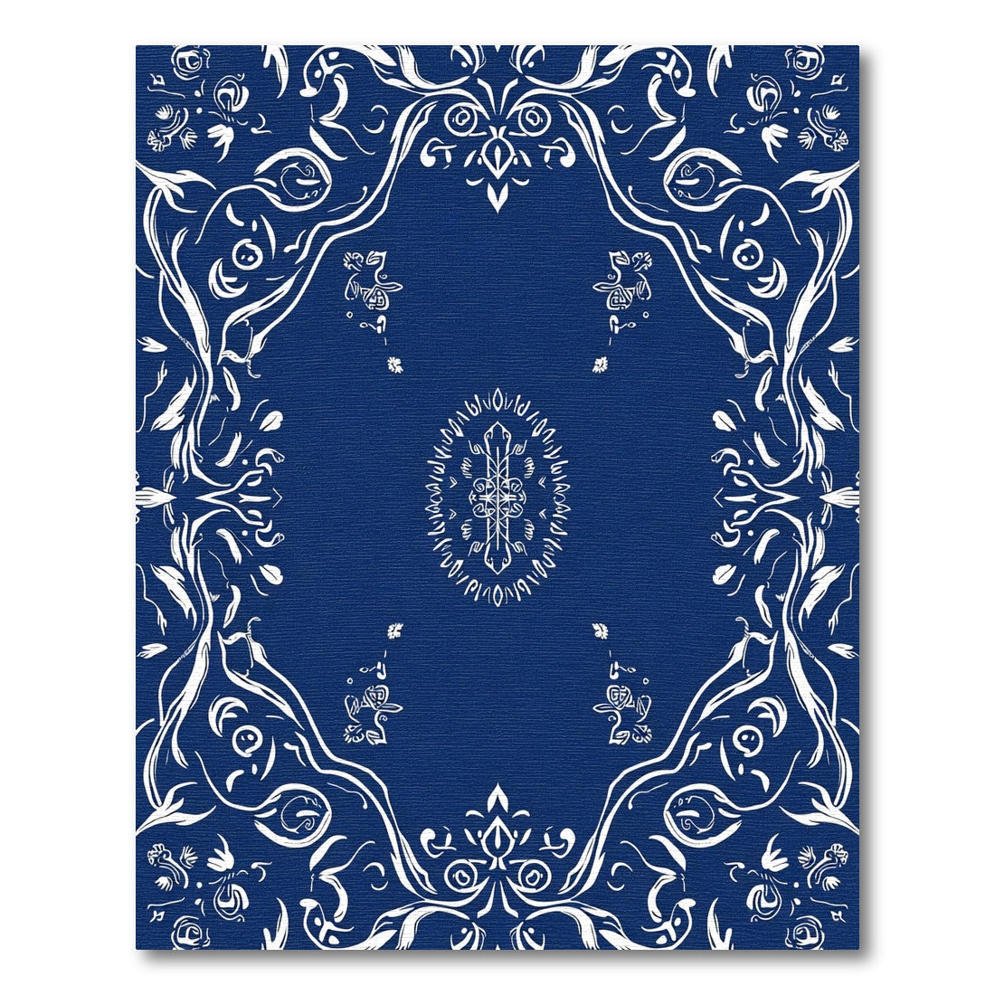 Classic Blue White Floral Medallion Rug