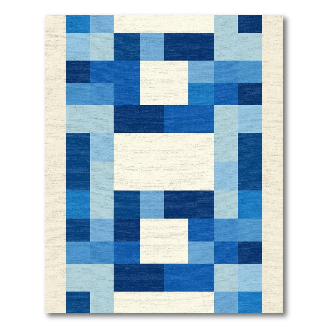 Modern Blue White Geometric Blocks Rug