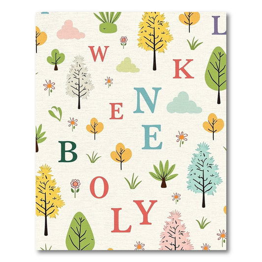 Whimsical Alphabet Garden Trees Rug