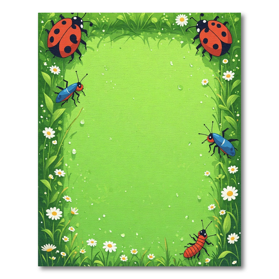 Vibrant Green Meadow Ladybug Insects Rug