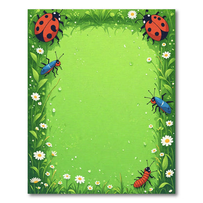 Vibrant Green Meadow Ladybug Insects Rug