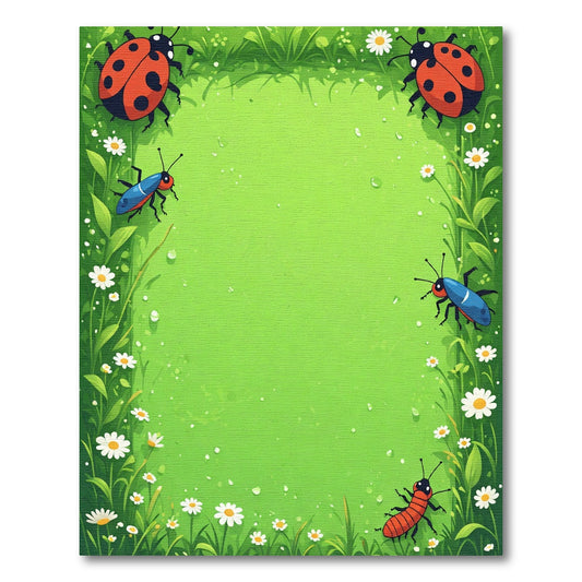 Vibrant Green Meadow Ladybug Insects Rug