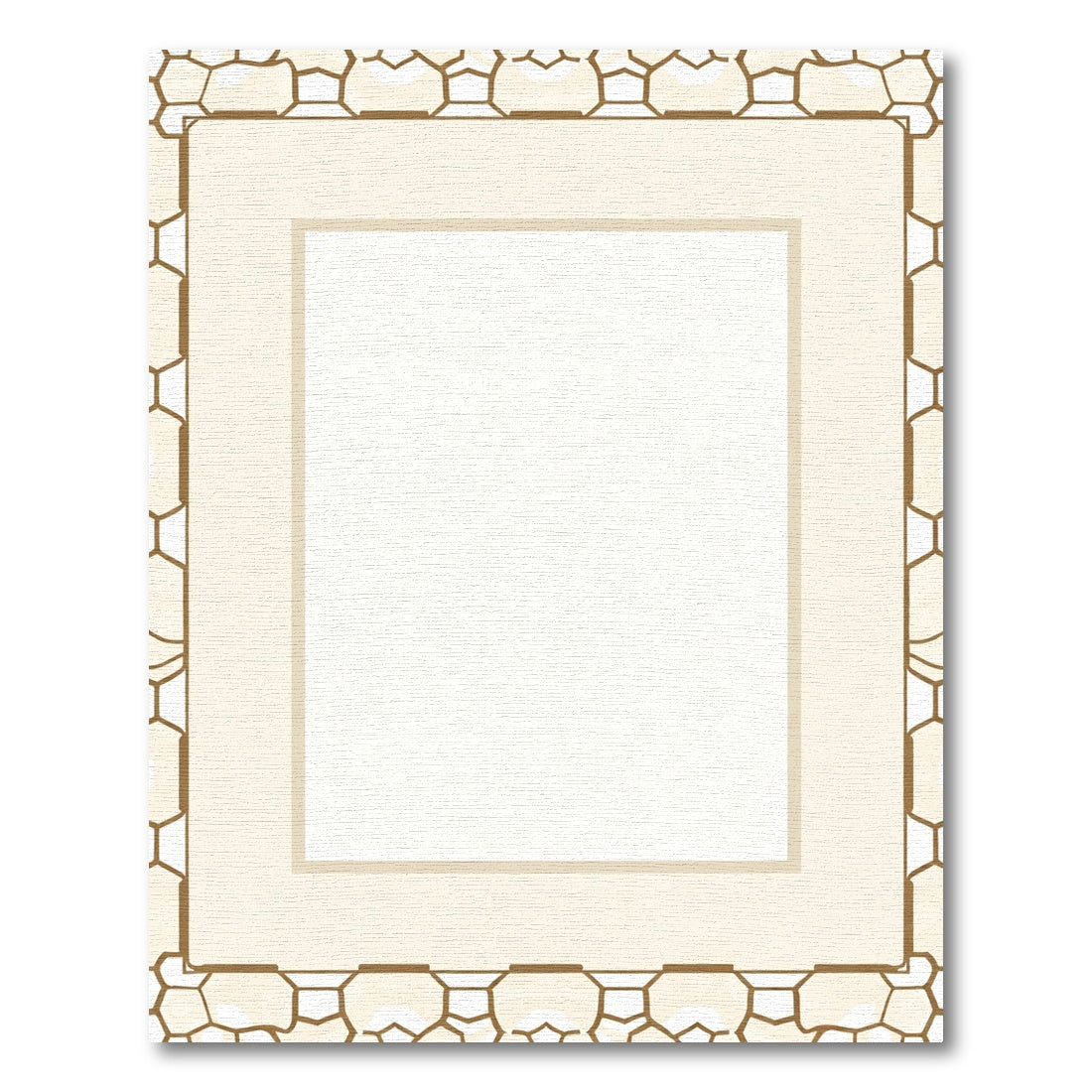 Cream And Gold Geometric Border Rug