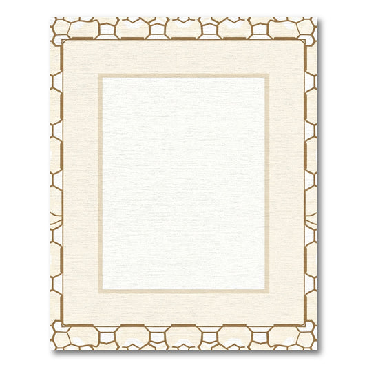 Cream And Gold Geometric Border Rug