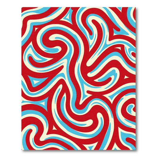 Crimson Blue Swirl Fluid Pattern Rug