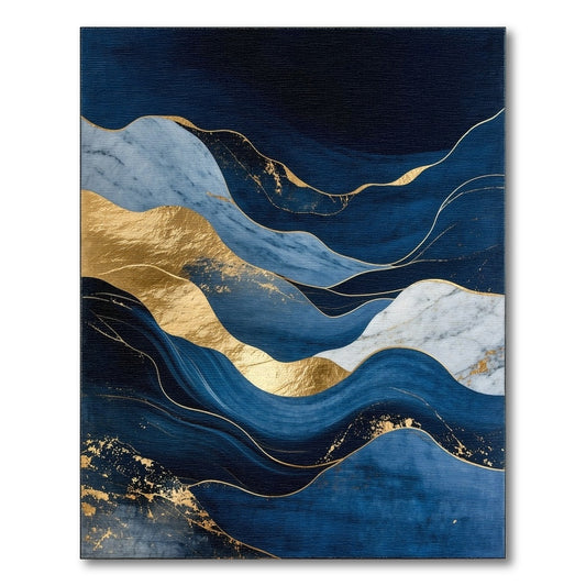 Navy Gold Layered Wave Rug