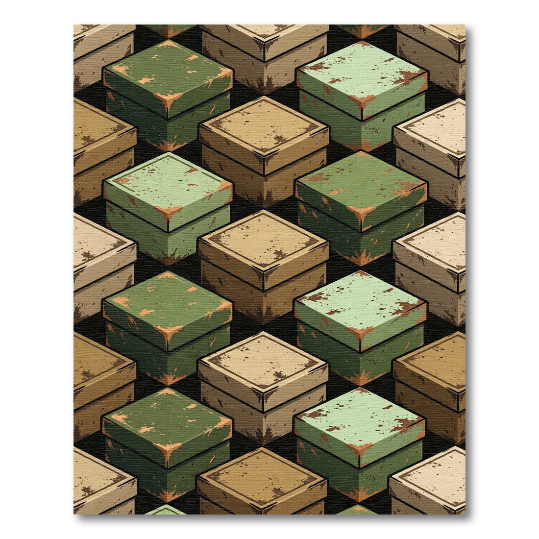 Weathered Green Tan Cubes Rug