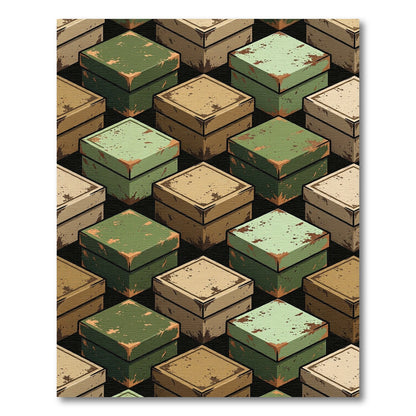 Weathered Green Tan Cubes Rug