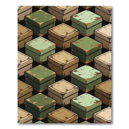 Weathered Green Tan Cubes Rug