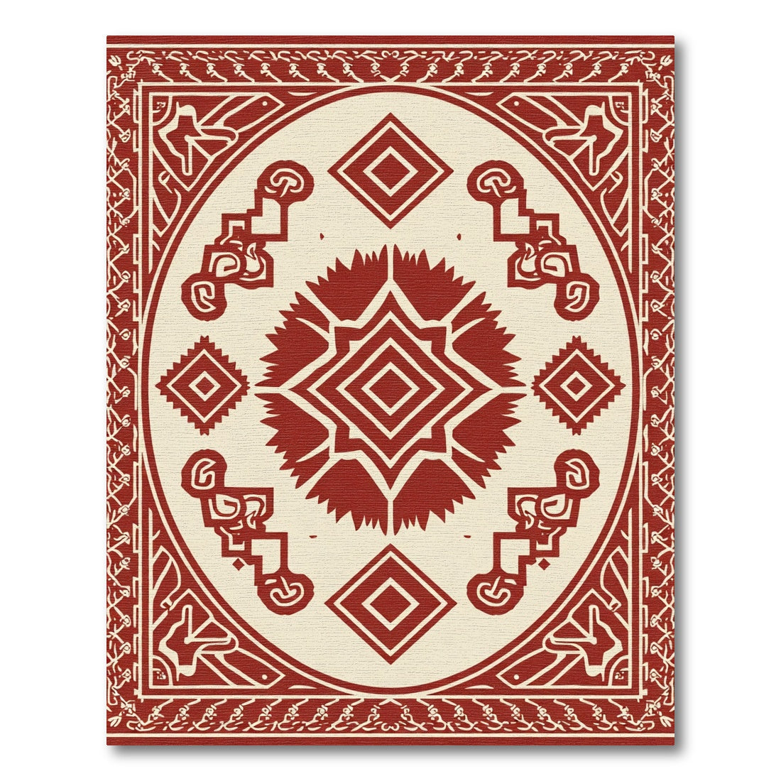 Crimson Medallion Diamond Border Rug