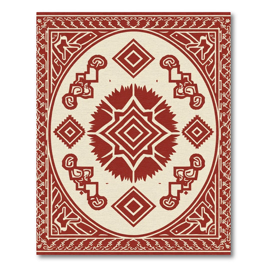 Crimson Medallion Diamond Border Rug