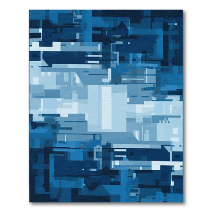 Cool Blue Abstract Geometric Blocks Rug