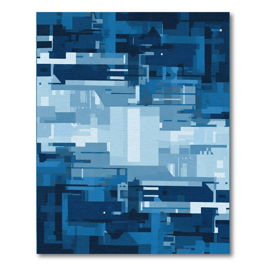 Cool Blue Abstract Geometric Blocks Rug