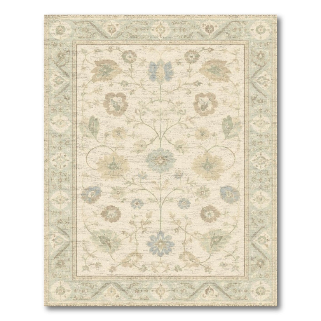 Blue Teal Floral Vintage Area Rug