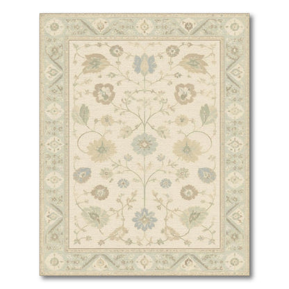 Blue Teal Floral Vintage Area Rug