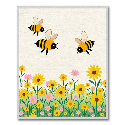 Whimsical Yellow Flower Bee Meadow Rug