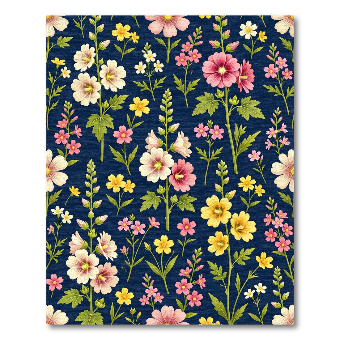 Pink Yellow Hollyhock Floral Arrangement Rug
