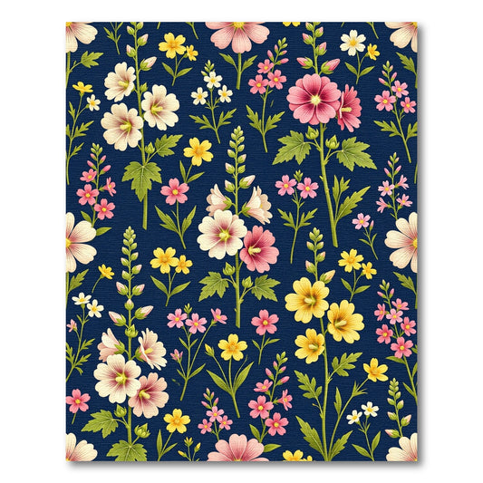 Pink Yellow Hollyhock Floral Arrangement Rug