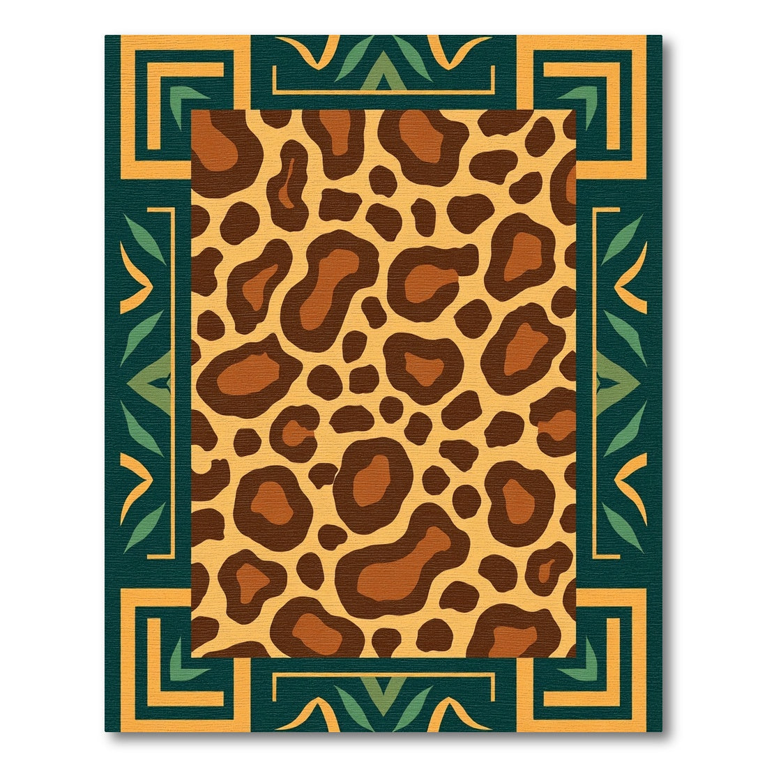 Gold Brown Leopard Squares Jungle Rug