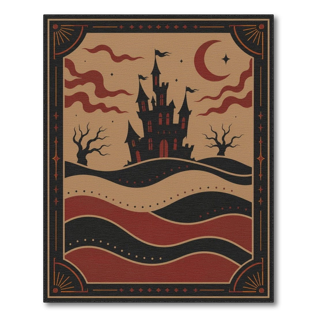 Distressed Vintage Red Gothic Castle Area Rug